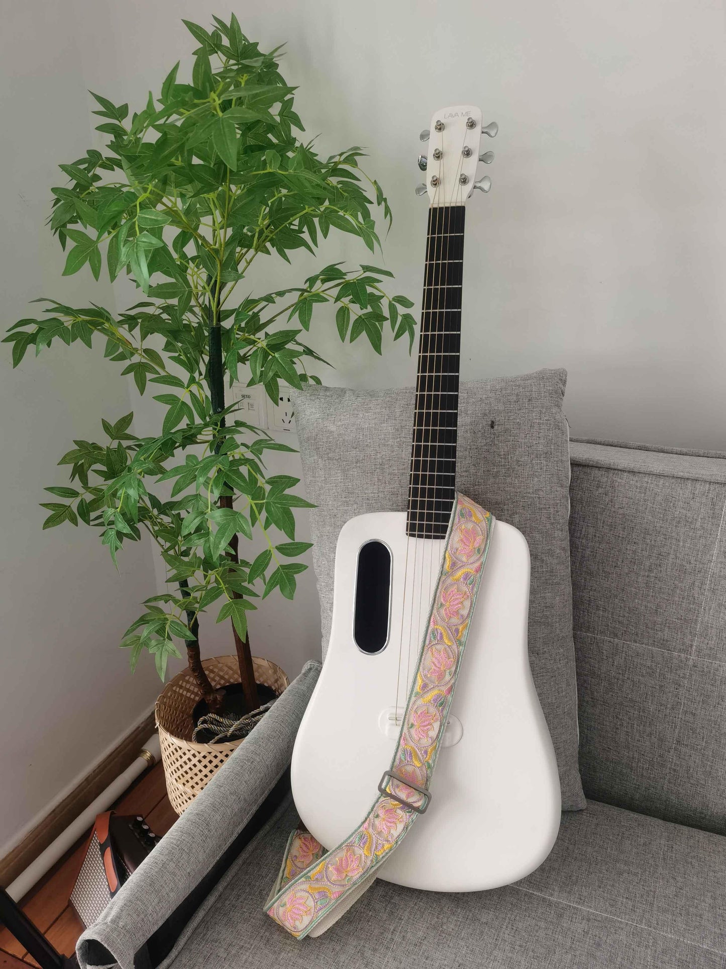 Polyester Guitar Strap with Pink embroidery - F.B DAISY