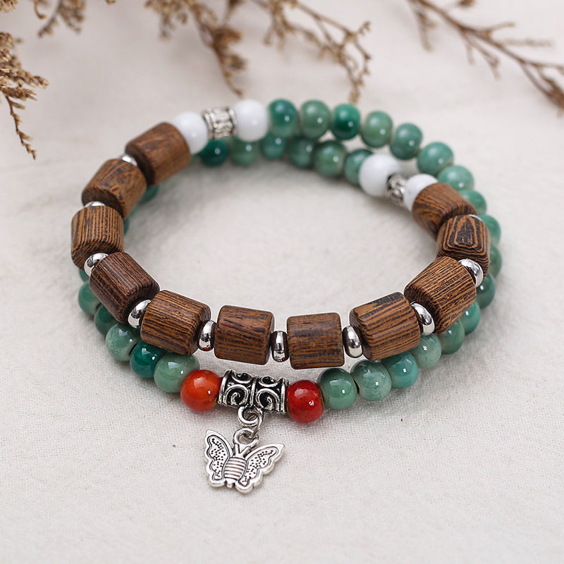 Handmade Vintage Style Ethnic Double Ceramic Beaded Bracelet