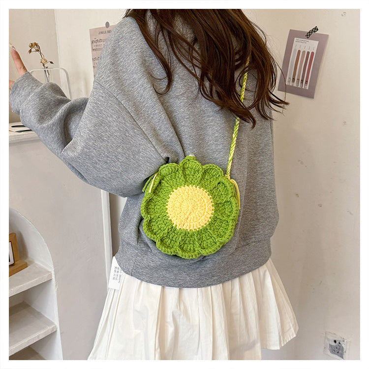 Stylish Yarn Hooked Crossbody Bag with Sweet Color Collision
