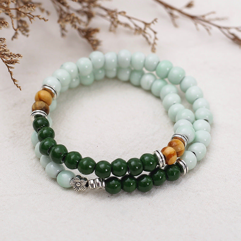 Handmade Vintage Style Ethnic Double Ceramic Beaded Bracelet