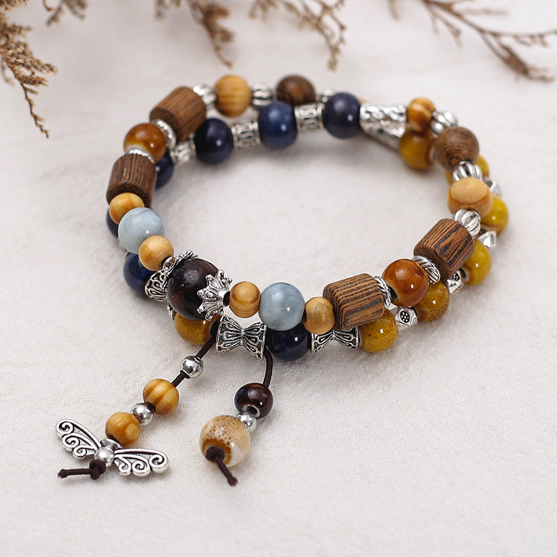 Handmade Vintage Style Ethnic Double Ceramic Beaded Bracelet