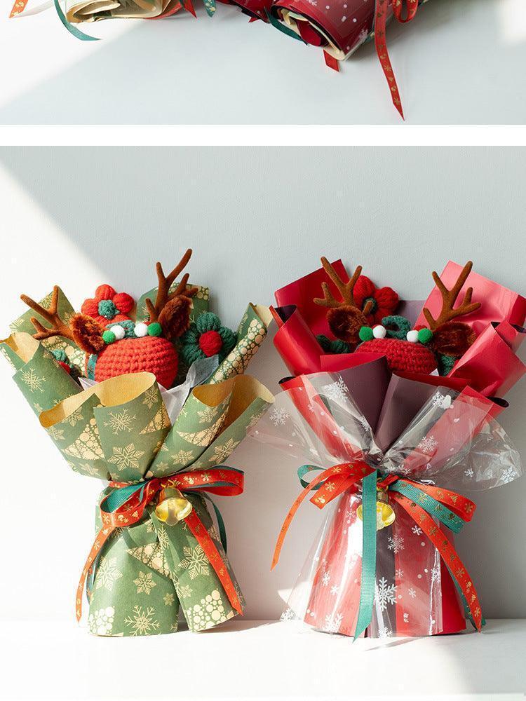 Christmas Woven Bouquet Finished Handmade Knitted Christmas Eve Fruit Cute Elk Wool Flowers Fine Packaging Portable Gift Bag - F.B DAISY