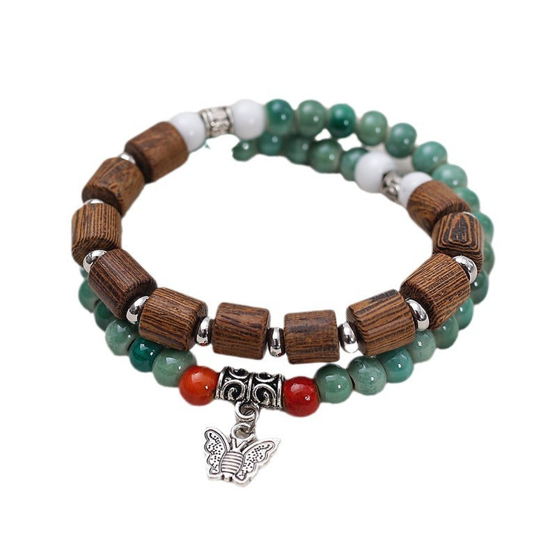 Handmade Vintage Style Ethnic Double Ceramic Beaded Bracelet