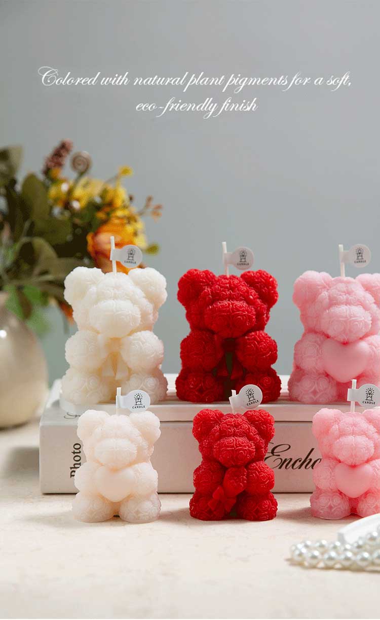 Simple rose teddy bear holding a heart-shaped scented candle, a birthday gift for couples,