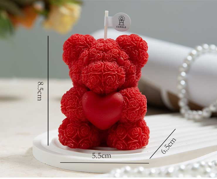 Simple rose teddy bear holding a heart-shaped scented candle, a birthday gift for couples,