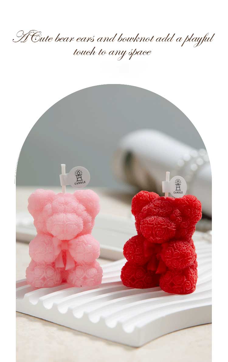 Simple rose teddy bear holding a heart-shaped scented candle, a birthday gift for couples,