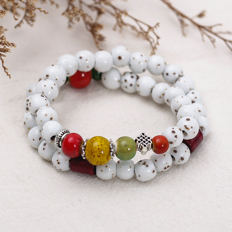 Handmade Vintage Style Ethnic Double Ceramic Beaded Bracelet