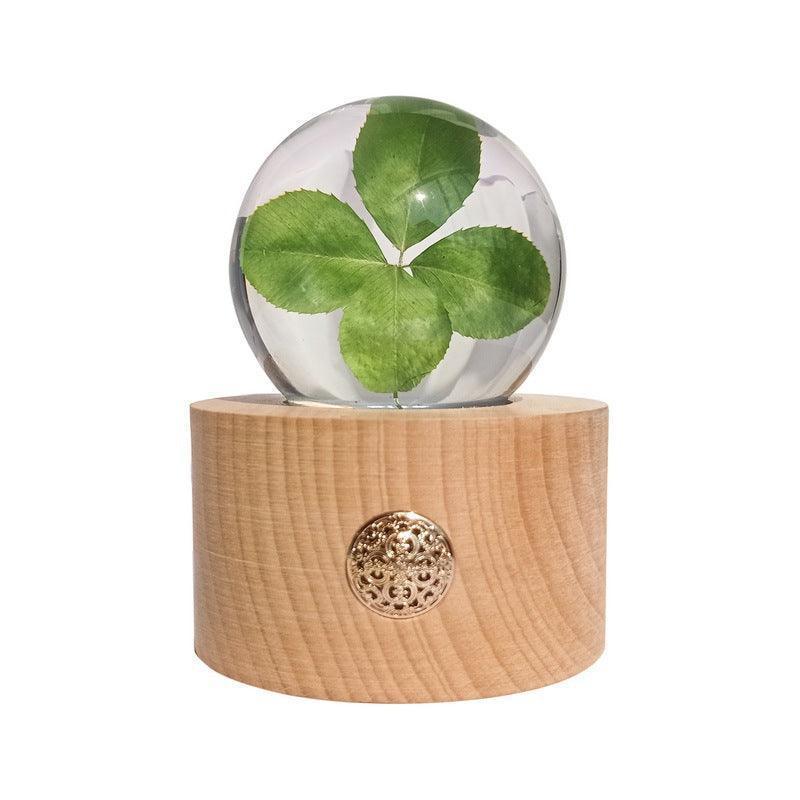 Natural Lucky Four-Leaf Clover Plant Specimen Night Light Decoration Crystal Ball - F.B DAISY