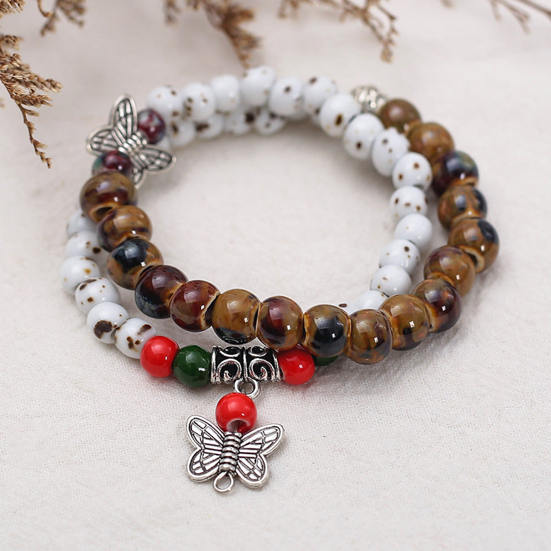 Handmade Vintage Style Ethnic Double Ceramic Beaded Bracelet