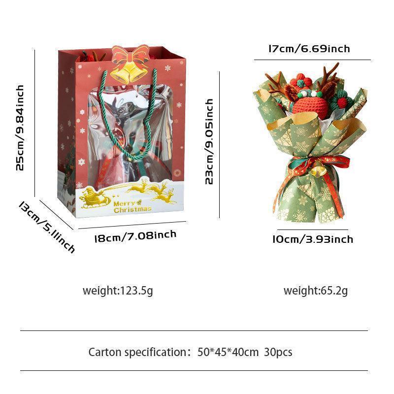 Christmas Woven Bouquet Finished Handmade Knitted Christmas Eve Fruit Cute Elk Wool Flowers Fine Packaging Portable Gift Bag - F.B DAISY