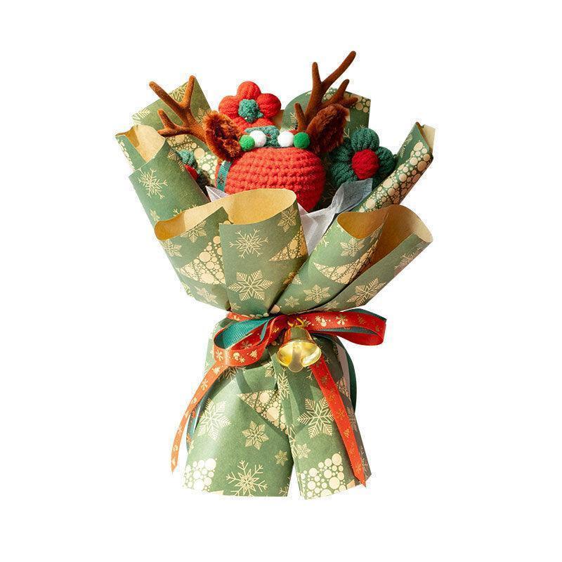 Christmas Woven Bouquet Finished Handmade Knitted Christmas Eve Fruit Cute Elk Wool Flowers Fine Packaging Portable Gift Bag - F.B DAISY