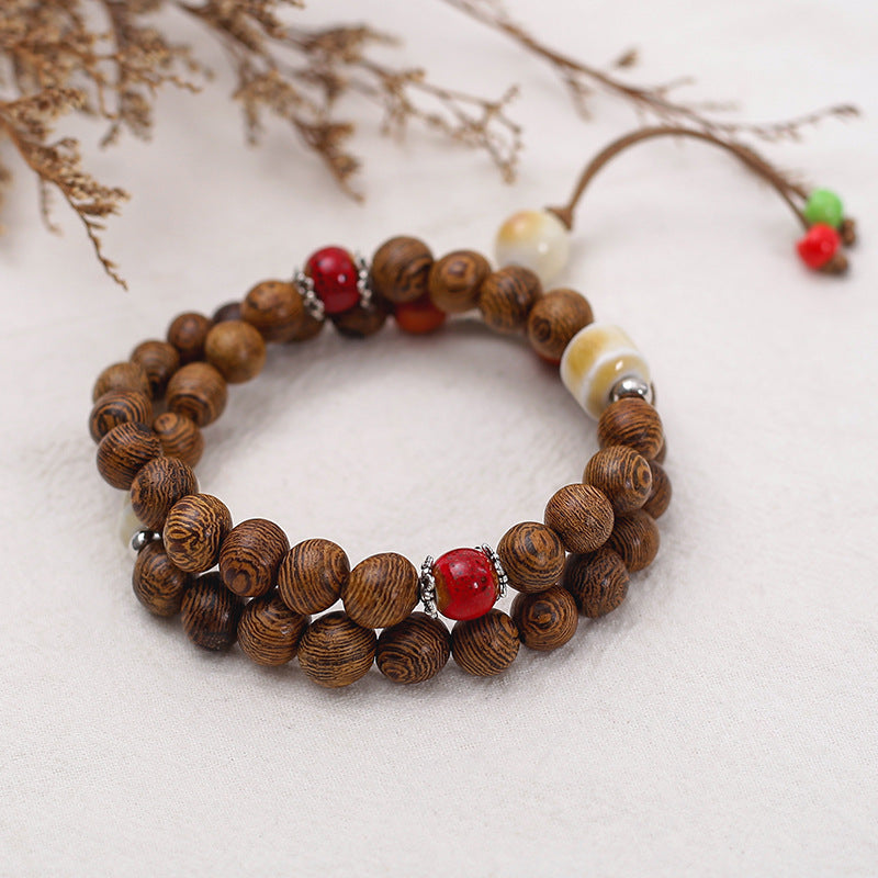 Handmade Vintage Style Ethnic Double Ceramic Beaded Bracelet