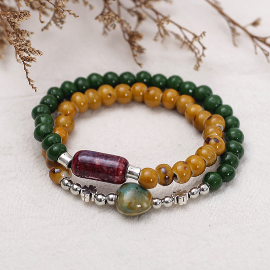 Handmade Vintage Style Ethnic Double Ceramic Beaded Bracelet