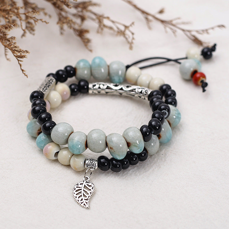 Handmade Vintage Style Ethnic Double Ceramic Beaded Bracelet