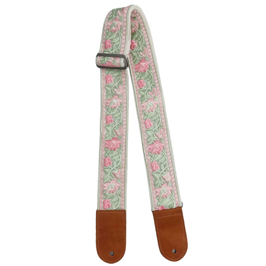 Polyester Guitar Strap with Pink flower embroidery