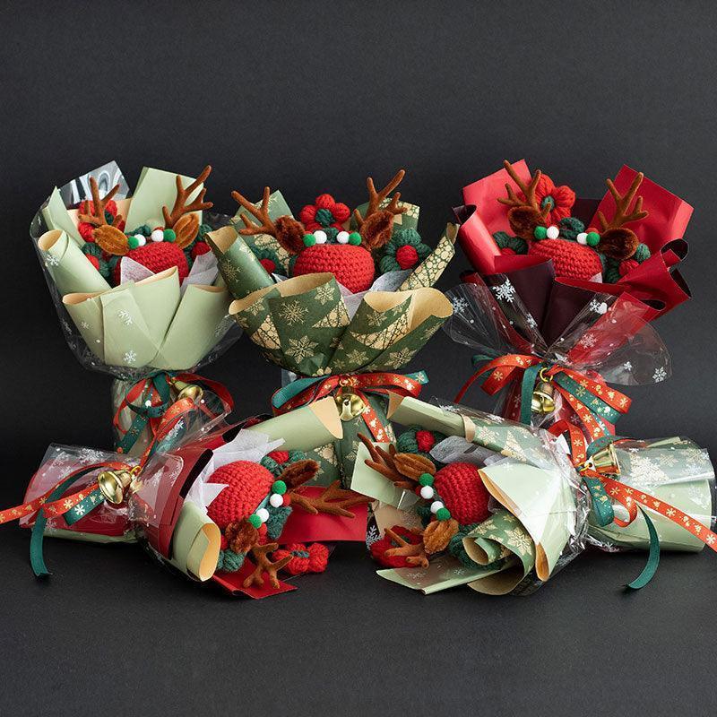 Christmas Woven Bouquet Finished Handmade Knitted Christmas Eve Fruit Cute Elk Wool Flowers Fine Packaging Portable Gift Bag - F.B DAISY