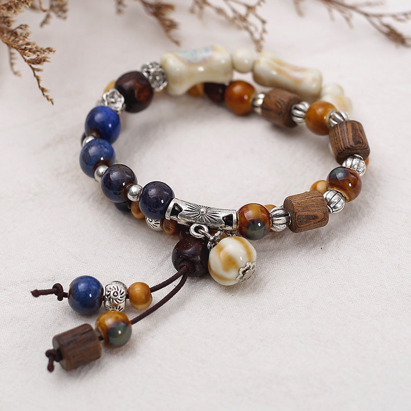 Handmade Vintage Style Ethnic Double Ceramic Beaded Bracelet