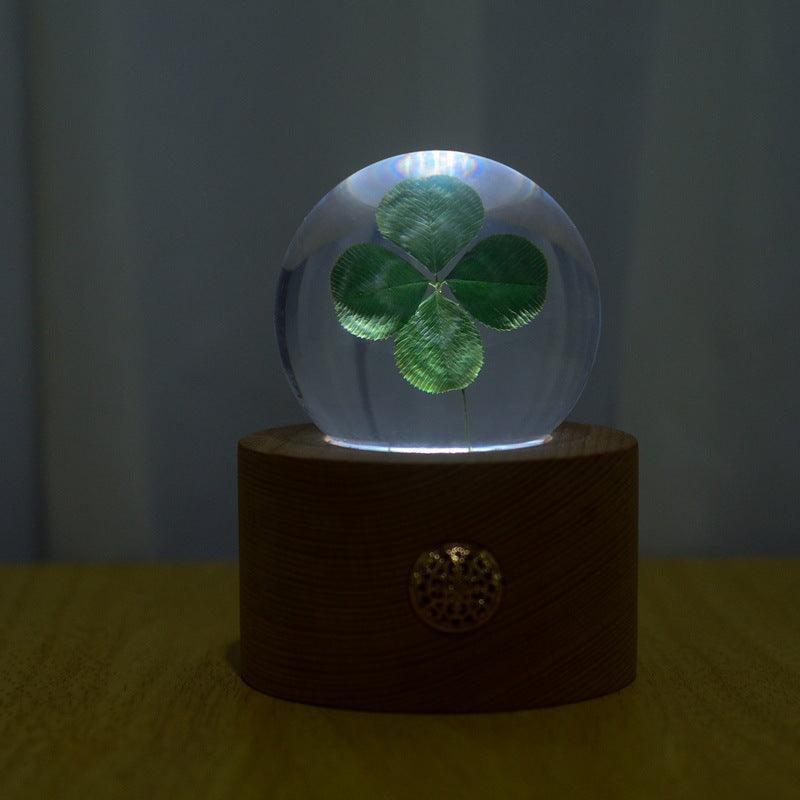 Natural Lucky Four-Leaf Clover Plant Specimen Night Light Decoration Crystal Ball - F.B DAISY