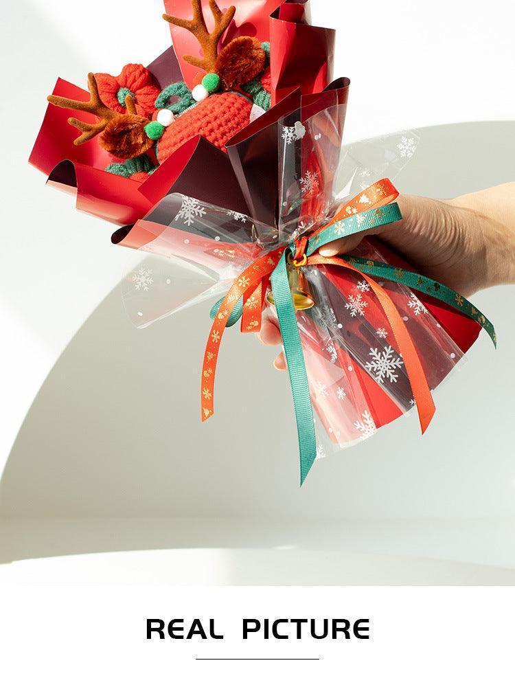 Christmas Woven Bouquet Finished Handmade Knitted Christmas Eve Fruit Cute Elk Wool Flowers Fine Packaging Portable Gift Bag - F.B DAISY