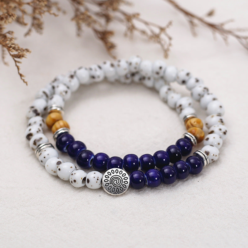 Handmade Vintage Style Ethnic Double Ceramic Beaded Bracelet