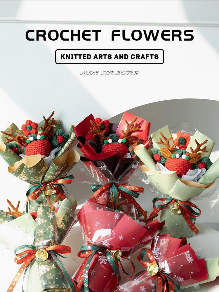 Christmas Woven Bouquet Finished Handmade Knitted Christmas Eve Fruit Cute Elk Wool Flowers Fine Packaging Portable Gift Bag - F.B DAISY