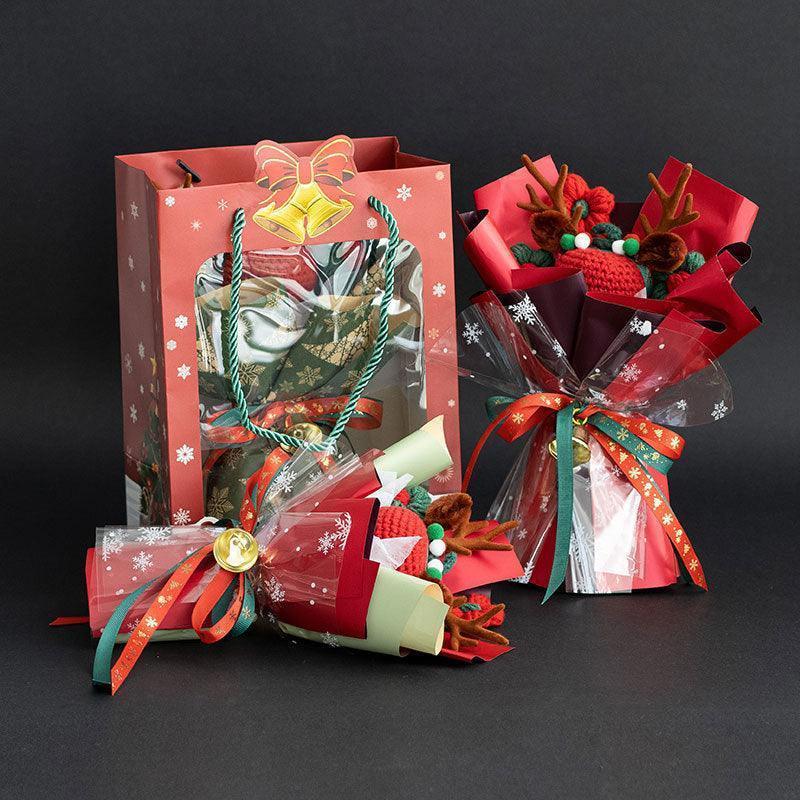 Christmas Woven Bouquet Finished Handmade Knitted Christmas Eve Fruit Cute Elk Wool Flowers Fine Packaging Portable Gift Bag - F.B DAISY