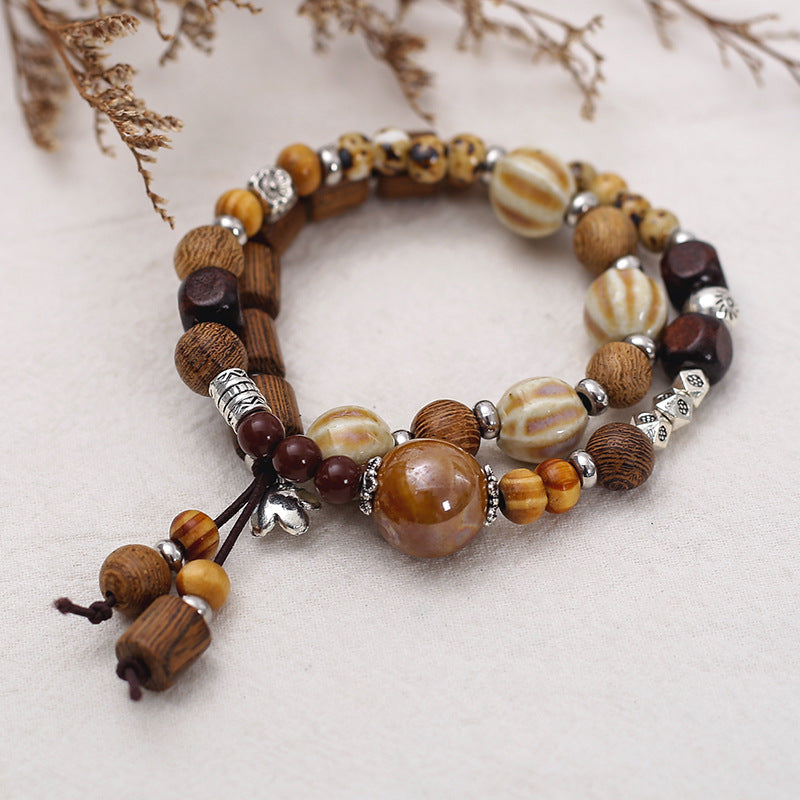 Handmade Vintage Style Ethnic Double Ceramic Beaded Bracelet
