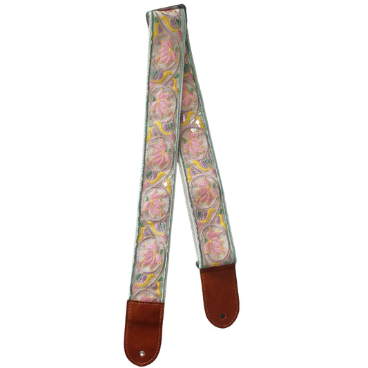 Polyester Guitar Strap with Pink lotus embroidery