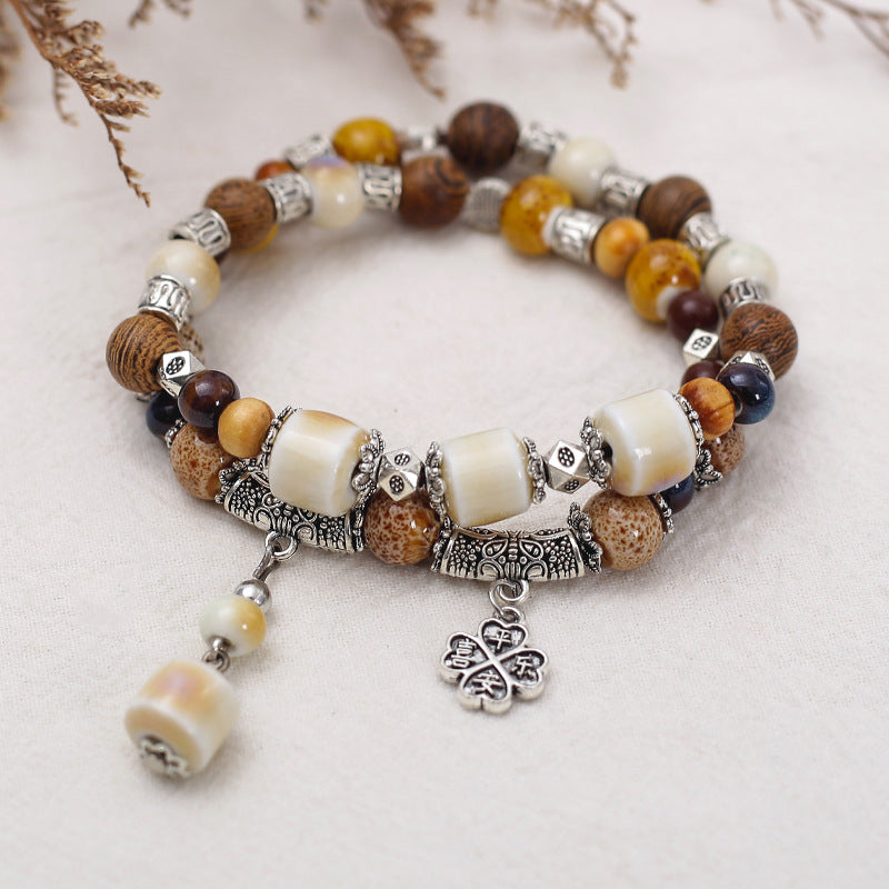 Handmade Vintage Style Ethnic Double Ceramic Beaded Bracelet