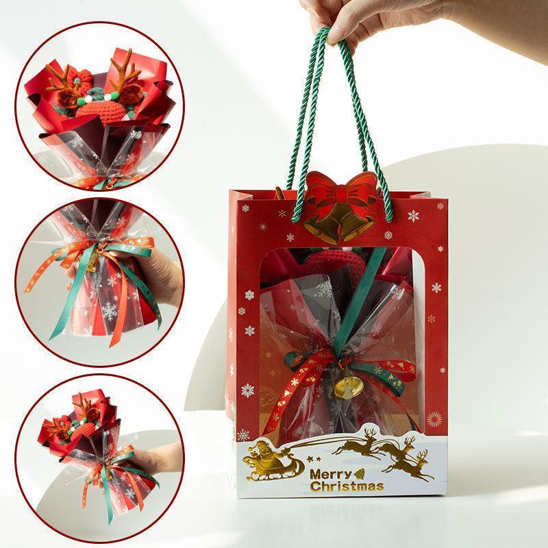 Christmas Woven Bouquet Finished Handmade Knitted Christmas Eve Fruit Cute Elk Wool Flowers Fine Packaging Portable Gift Bag - F.B DAISY