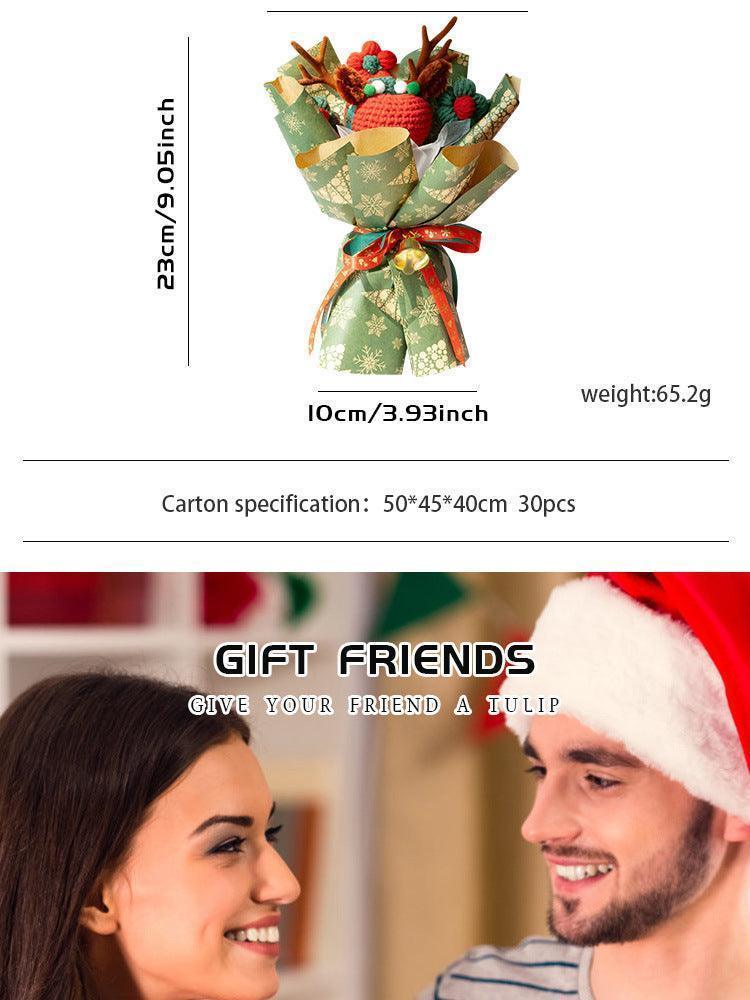 Christmas Woven Bouquet Finished Handmade Knitted Christmas Eve Fruit Cute Elk Wool Flowers Fine Packaging Portable Gift Bag - F.B DAISY