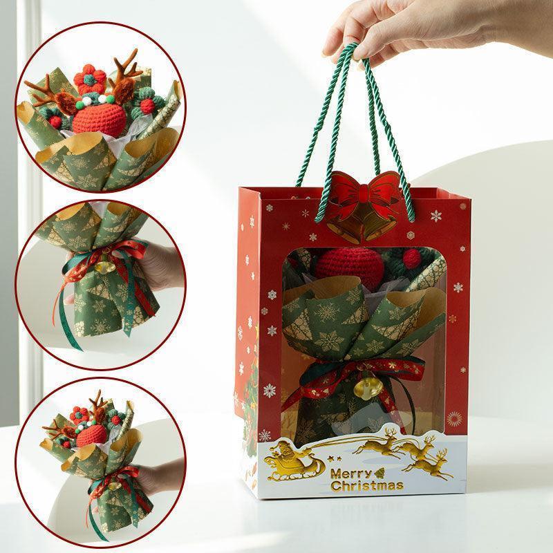 Christmas Woven Bouquet Finished Handmade Knitted Christmas Eve Fruit Cute Elk Wool Flowers Fine Packaging Portable Gift Bag - F.B DAISY