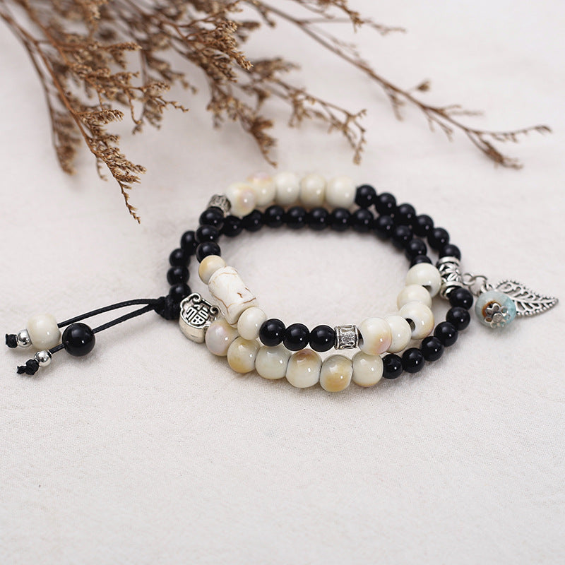 Handmade Vintage Style Ethnic Double Ceramic Beaded Bracelet
